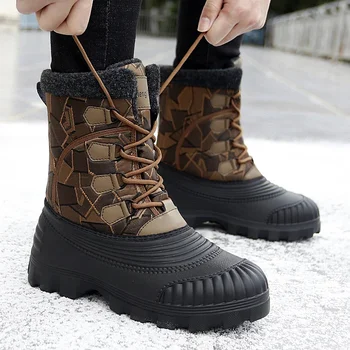 Зимние мужские утепленные ботинки до середины икры, теплые уличные зимние ботинки, водонепроницаемые охотничьи ботинки, рабочая обувь, мужская камуфляжная уличная обувь