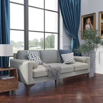 Современный диван для гостиной с мягкой обивкой, Двухместный диван с прочными деревянными ножками, сборка не требуется