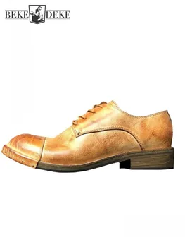 Мужские дерби из натуральной кожи, деловые повседневные модельные туфли на шнуровке с круглым носком, мужская обувь ручной работы в британском стиле, Плюс размер 45