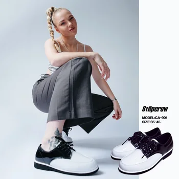 Классические черно-белые туфли с яркой поверхностью для танцев в стиле хип-хоп, кожаные женские туфли, мужские Женские кроссовки в стиле модерн в стиле джаз