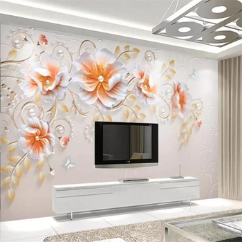 wellyu Пользовательские обои 3d фотообои с тиснением современный минималистичный цветок открытая гостиная 5d декоративная живопись 8d обои