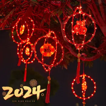Китайский Новогодний Фонарь 2024 Светодиодные Красные Подвесные Фонари Украшение Весеннего фестиваля Подвесной Благословляющий Подвесной Фонарь для домашнего хозяйства