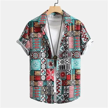 2024 Повседневная мужская рубашка в полоску с гавайским принтом, рубашка с короткими рукавами, рубашка с лацканами, Летняя мужская рубашка Harajuku 5xl Sports Street