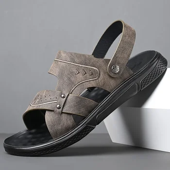 Летние коричневые сандалии из натуральной кожи, мужская легкая дышащая повседневная обувь, деловые сандалии на мягкой подошве, уличные пляжные сандалии