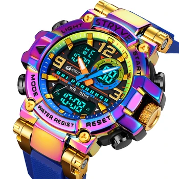 Мужские спортивные часы STRYVE 8025, водонепроницаемые цифро-аналоговые военные наручные часы, силиконовый ремешок, светящиеся мужские часы с двойным временем