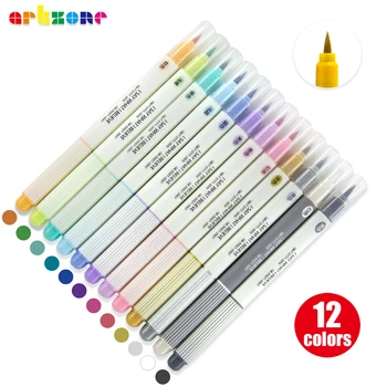 12 цветов, мягкая кисть, цветные художественные маркеры с металлическим блеском, кончик кисти, ручка для рисования, надписи, каллиграфия