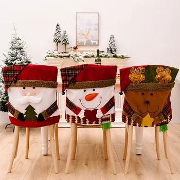 Новое Рождественское украшение Чехлы для табуретов Санта-Лось Хлопчатобумажные Льняные чехлы для стульев Украшения для праздничных вечеринок Украшения для дома