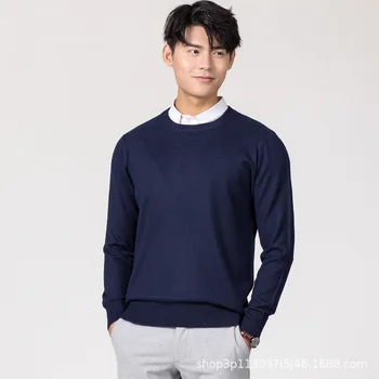 MRMT 2023 Новый мужской пуловер с круглым вырезом и круглым вырезом, шерстяной свитер Классического однотонного цвета, приталенная основа, свитер большого размера