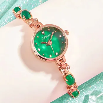 Женские кварцевые часы Green Jade, водонепроницаемые, компактные, роскошные часы-браслет, модные и элегантные часы-браслет V54