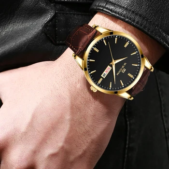2023 Новые Мужские Деловые Часы Классический Британский Стиль Кожаные Золотые Черные Повседневные Кварцевые Часы Luxury Glow Мужские Водонепроницаемые Наручные Часы