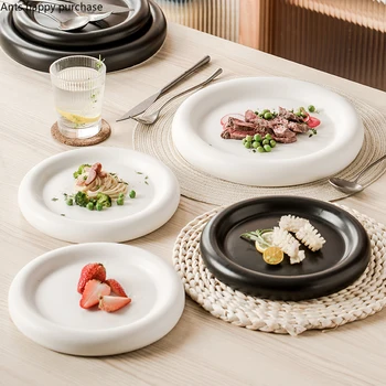 Тарелки для стейка в западном стиле, круглая керамическая тарелка, Белые обеденные тарелки, тарелка для пасты, Десертный поднос, фруктовый поднос, салатница, блюдо, Гостиничная посуда