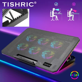 Кулер для игрового ноутбука с шестиступенчатой регулировкой скорости вращения вентилятора TISHRIC, радиатор, дышащие светодиоды 10RGB, подходят для держателя подставки для ноутбука 12-17 дюймов