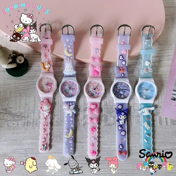 Часы Hello Kitty Sanrio Kuromi Cinnamoroll Аниме, Милые студенческие часы, силиконовый ремешок, кварцевые повседневные наручные часы Melody, подарки для девочек