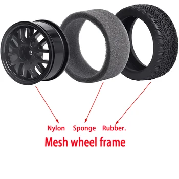 (4 упаковки) Резиновые шины и колеса диаметром 2,56 дюйма (65 мм) с шестигранной втулкой 12 мм для туринг-автомобиля RC 1/10-го масштаба