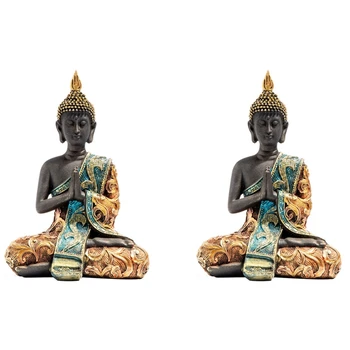 2X Статуя Будды, Скульптура из Таиланда, смола Ручной работы, буддизм, индуистская статуэтка Фэн-шуй, Украшение для домашнего декора для медитации