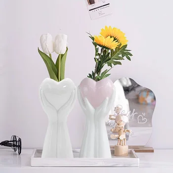 Креативная ручная ваза, Керамическая ваза для цветов в форме сердца, цветочный горшок в скандинавском стиле, декор для домашнего рабочего стола, украшение для офиса, гостиной