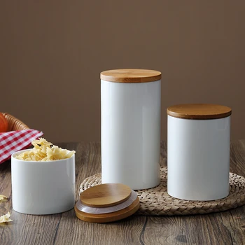 Керамическая герметичная банка в японском стиле с бамбуковой крышкой для хранения, кухонной еды, чая, кофе и разных зерен