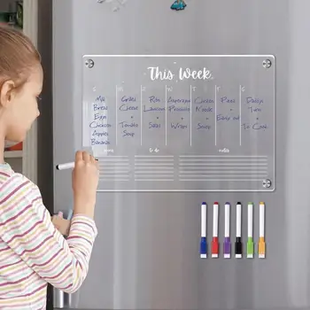 Наклейка с магнитом на холодильник, Календарная доска, Планировщик, Многоразовая Магнитная доска для сухого стирания, Расписание, Прозрачное Акриловое меню сообщений на холодильнике