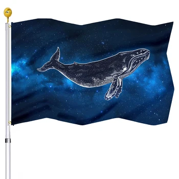 Флаг кита, звезды космической галактики, двойные сшитые флажки из полиэстера, баннеры с латунными люверсами, домашний декор для детей