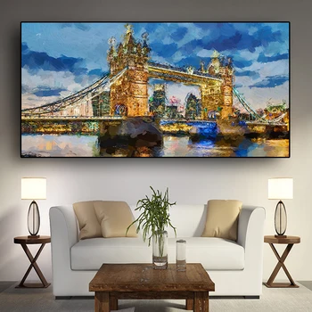 Абстрактные Плакаты и Принты Londo Tower Bridge, Живопись на Холсте, Скандинавская Настенная Картина в стиле Поп-Арт для Декора Гостиной