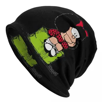 Mafalda Thinking Bonnet Шапки в стиле хип-хоп, вязаная шапка для женщин, мужчин, Зимняя теплая шапка с героями комиксов Quino, черепа, шапочки, Кепки
