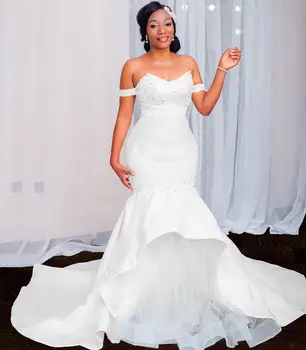 Кружевная аппликация с открытыми плечами Свадебные платья Русалки В Африканском стиле Плюс Размер Платья Невесты Vestido De Novia