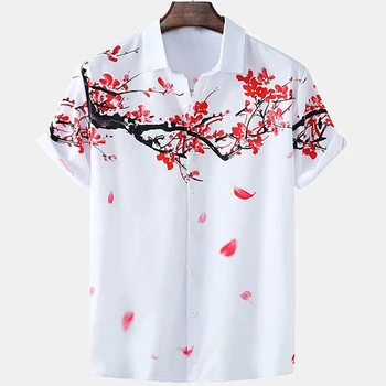 Гавайская мужская рубашка в цветочек, свободная и дышащая, короткий рукав, повседневная, уличная, 5XL, мужской топ 2023