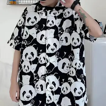 Летняя рубашка с животным принтом, мужская летняя рубашка с принтом панды, повседневная уличная одежда свободного покроя, модная футболка с короткими рукавами