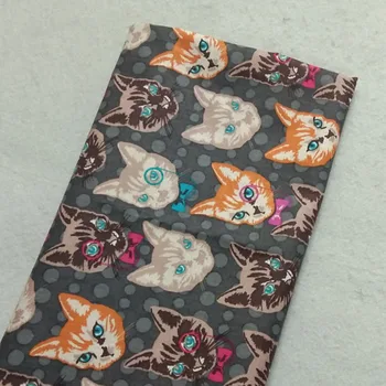 Красивая хлопчатобумажная ткань с принтом в виде разноцветной кошачьей головы в горошек 50x70 см, ткань для животных, лоскутное платье, украшение дома