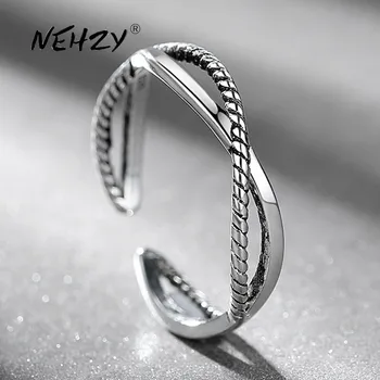 NEHZY Кольцо с серебряным покрытием модные женские украшения ретро простое тайское серебро регулируемое переплетенное полое горячее новое кольцо