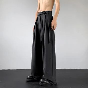 Новые Высококачественные Роскошные Мужские Светские брюки с кружевом High Street Расклешенные Широкие Элегантные Черные Мужские брюки Для костюма Мужские Брюки
