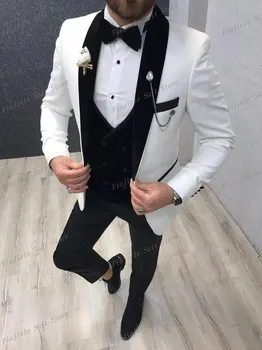 Новый мужской костюм жениха Groomsman для свадебной вечеринки, деловые официальные смокинги, комплект из 3 предметов, куртка, жилет, брюки D30