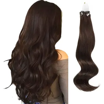 Темно-Каштановые Волосы # 4 Color Micro Loop Наращивание Волос 100% Настоящие Человеческие Волосы 16-26 Дюймов 50 г Прямые Наращивание Человеческих Волос для Женщин