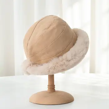 Плюшевая панама, зимняя шапка-ушанка, декор из искусственного меха, Ветрозащитная теплая женская шапочка, Куполообразная шляпа-ушанка