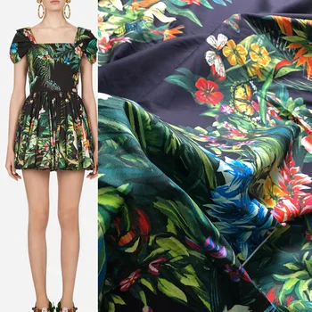 105x146 см Хлопчатобумажная ткань с принтом тропических растений и Попугая Для женского летнего платья, блузки, ткани для шитья своими руками
